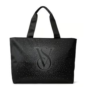NWT Victoria’s Secret Shine Large Tote Bag Carry All Black with Rhinestones